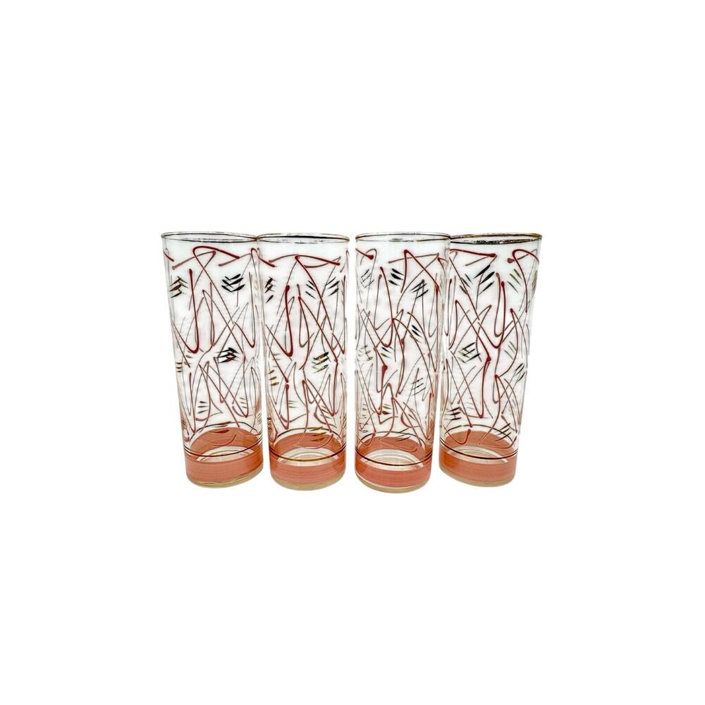 Vintage Zombie Glasses Pink Gold Geometric Shapes MCM Hazel Atlas Set of 4